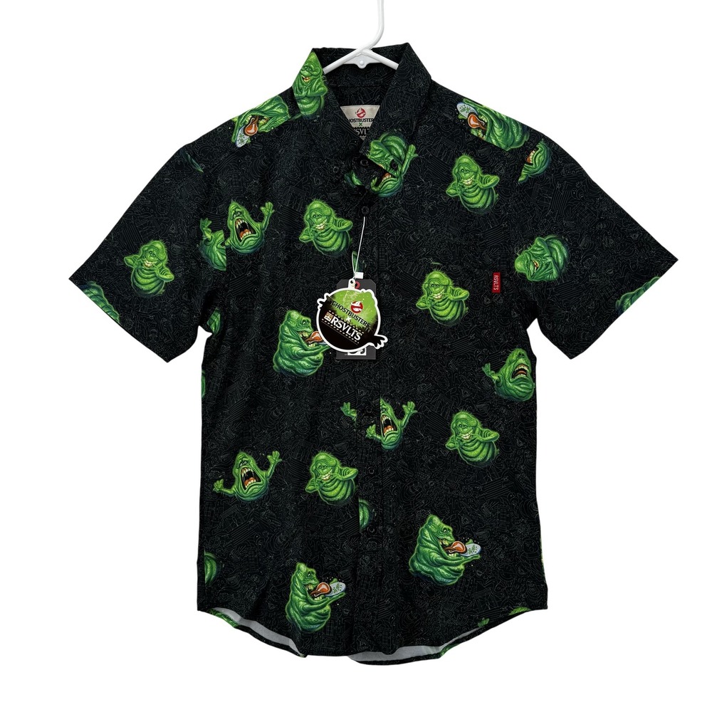 RSVLTS Ghostbusters Shirt Mens XS Black Slimer Graphic Button‎ Up Novelty NWT